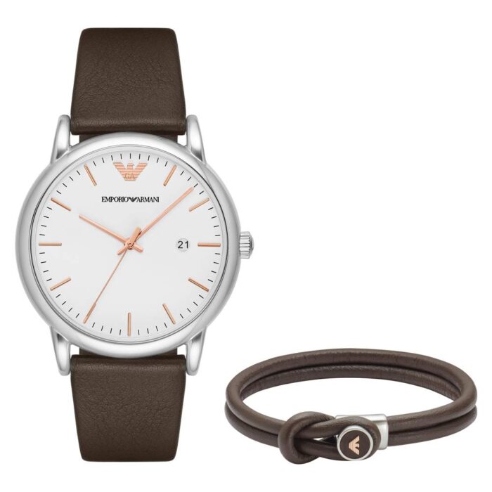 Emporio Armani Herren White Dial Brown Leather Strap Watch For Men - AR11103 - Image 2